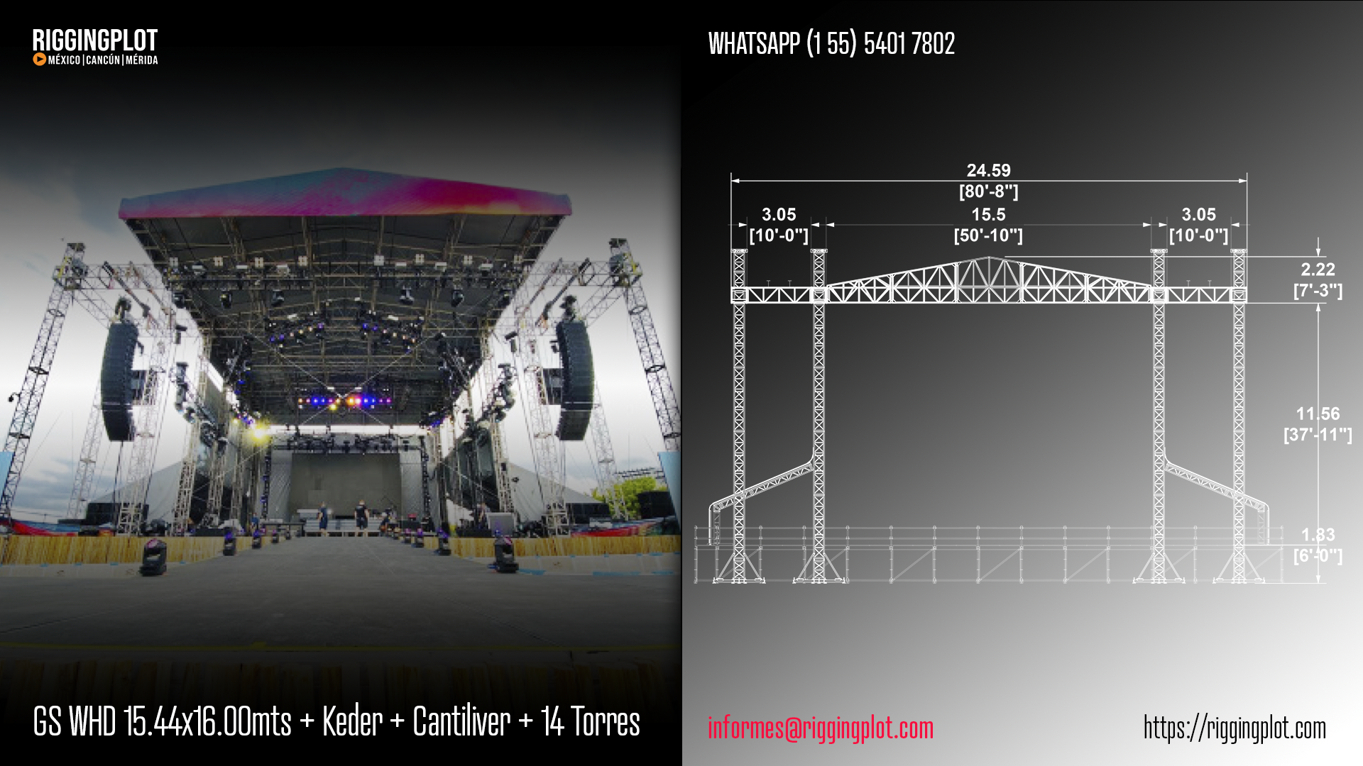 RENTA DE GROUND SUPPORT WHD 18.50X12.20MTS CON CANTILIVER DE 16 TORRES CANCÚN